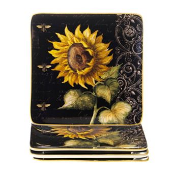 Certified International French Sunflowers 4 pc Square Salad Plate Set