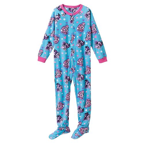 My Little Pony One-Piece Hooded Fleece Pajamas Blue Size 8