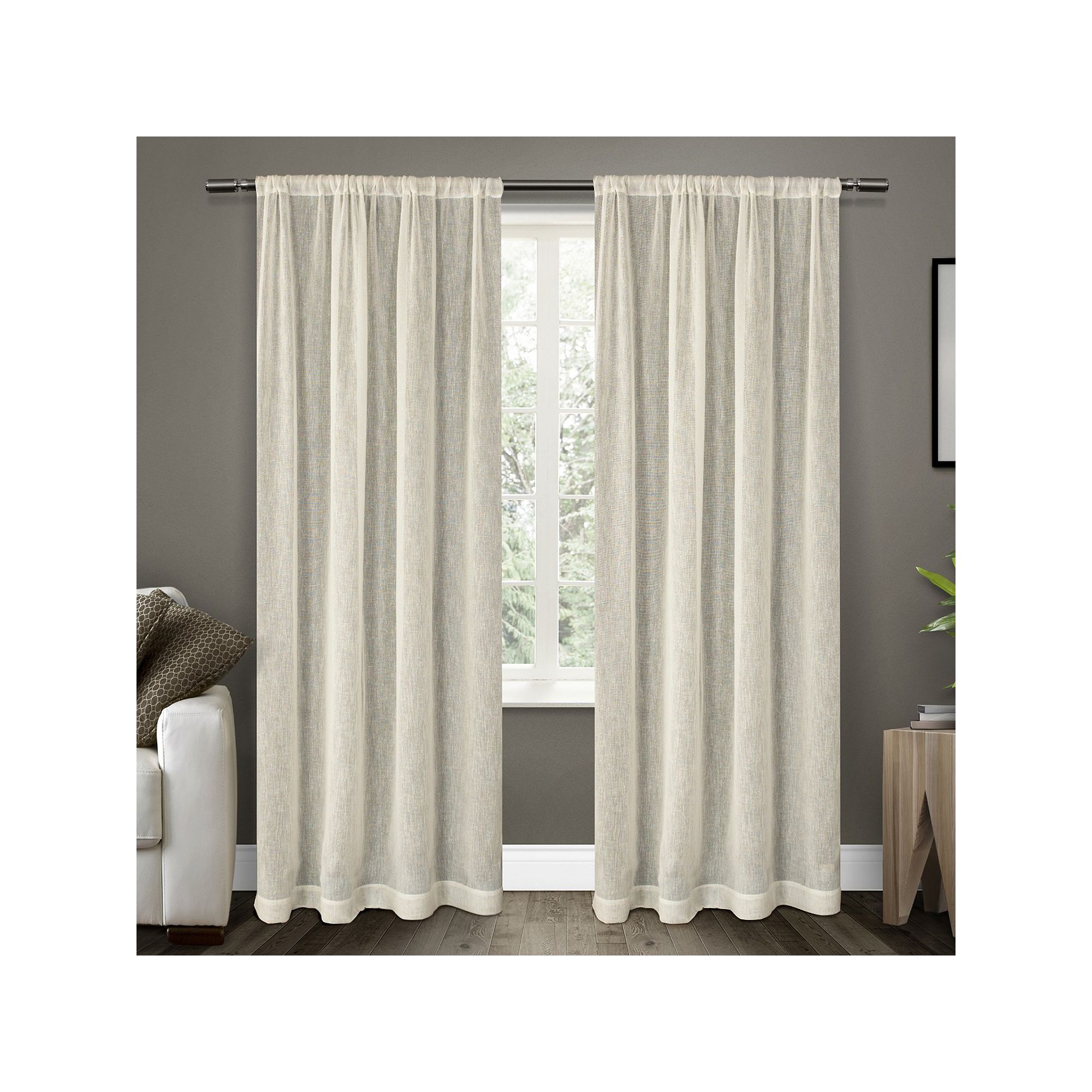 Exclusive Home 2-pack Belgian Textured Sheer Rod Pocket Window Curtains, Sn