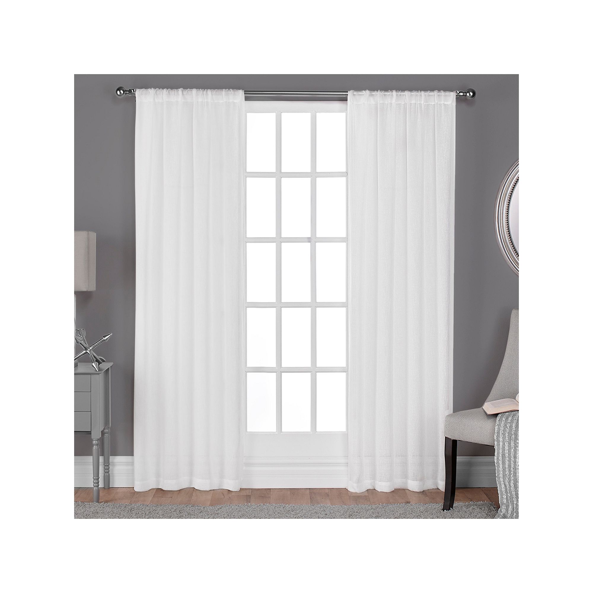Exclusive Home 2-pack Belgian Textured Sheer Rod Pocket Window Curtains, Wi