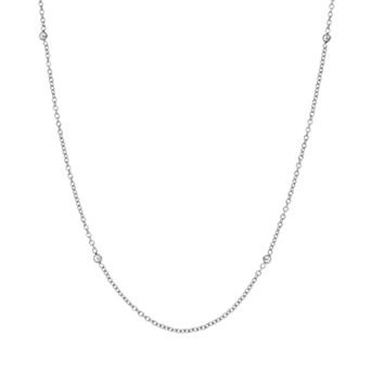 Blue La Rue Cubic Zirconia Stainless Steel Cable Chain Necklace