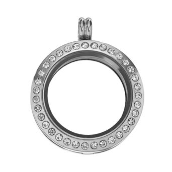 Blue La Rue Crystal Stainless Steel 1 in Round Locket