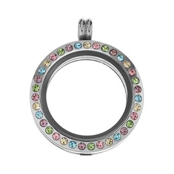 Blue La Rue Crystal Stainless Steel 1 in Round Locket