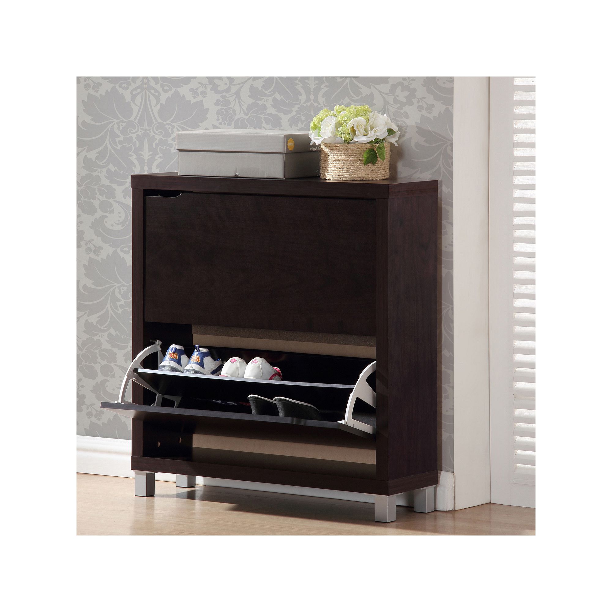 Baxton Studio Simms Shoe Cabinet, Brown