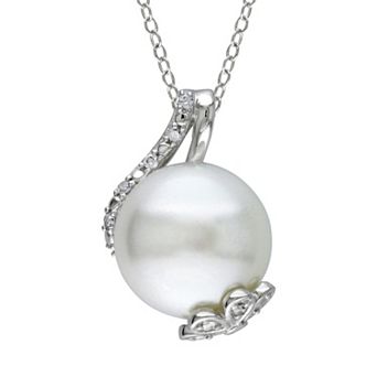 Stella Grace Freshwater Cultured Pearl and 1/10 Carat T.W. Diamond Sterling Silver Pendant Necklace
