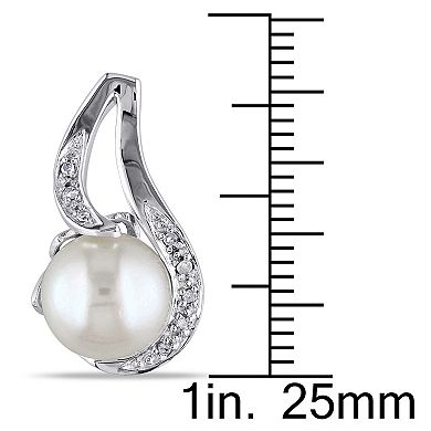 Stella Grace Freshwater Cultured Pearl and Diamond Accent Sterling Silver Drop Earrings