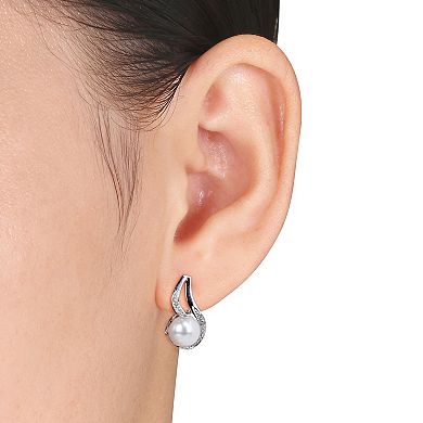 Stella Grace Freshwater Cultured Pearl and Diamond Accent Sterling Silver Drop Earrings