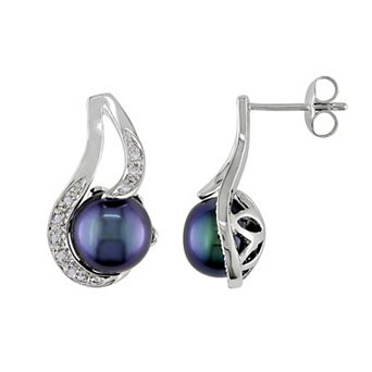 Stella Grace Dyed Freshwater Cultured Pearl and Diamond Accent Sterling Silver Drop Earrings