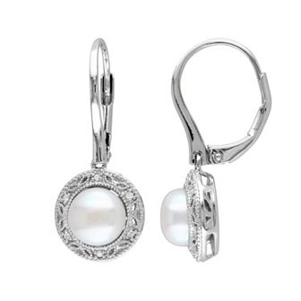 Stella Grace Freshwater Cultured Pearl and Diamond Accent Sterling Silver Drop Earrings