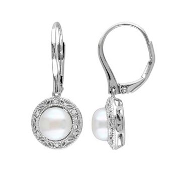 Stella Grace Freshwater Cultured Pearl and Diamond Accent Sterling Silver Drop Earrings