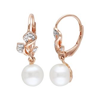 Stella Grace Freshwater Cultured Pearl and 1/10 Carat T.W. Diamond 18k Rose Gold Over Silver Drop Earrings