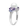 Stella Grace Freshwater Cultured Pearl, Tanzanite, Amethyst and Diamond Accent Sterling Silver Ring