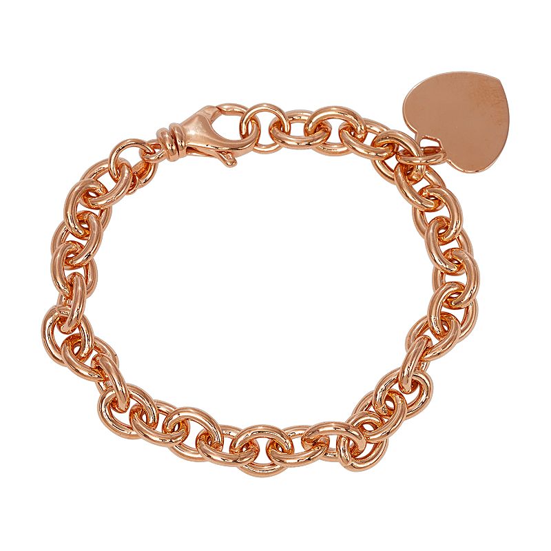 14k Gold Over Silver Heart Charm Bracelet, Womens, Size: 7.5, Pink