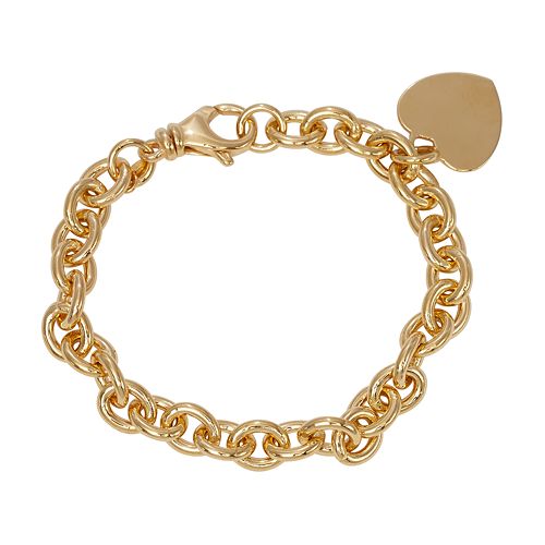 14k Gold Over Silver Heart Charm Bracelet