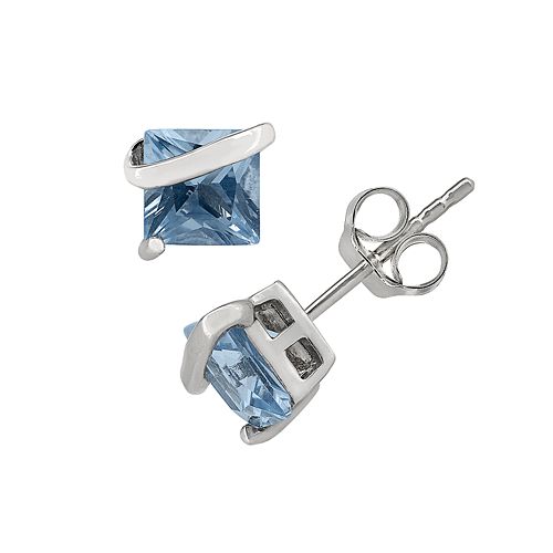 Lab-Created Aquamarine Sterling Silver Stud Earrings