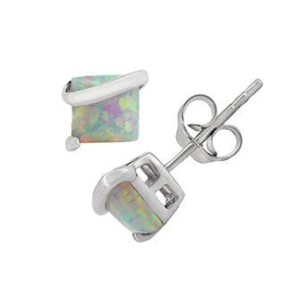 Lab-Created Opal Sterling Silver Stud Earrings