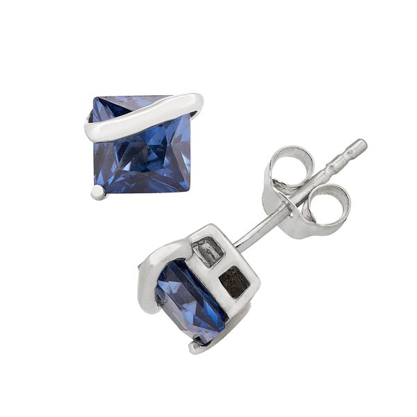 Lab-Created Sapphire Sterling Silver Stud Earrings