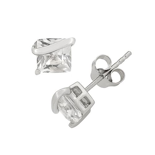 Lab-Created White Sapphire Sterling Silver Stud Earrings