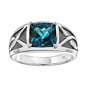 Lab-Created Blue Topaz Sterling Silver Ring - Men