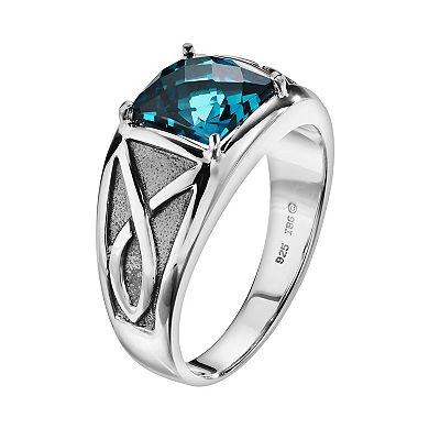 Lab-Created Blue Topaz Sterling Silver Ring - Men