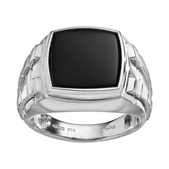 Men's Onyx Sterling Silver Textured Ring