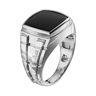 Men's Onyx Sterling Silver Textured Ring