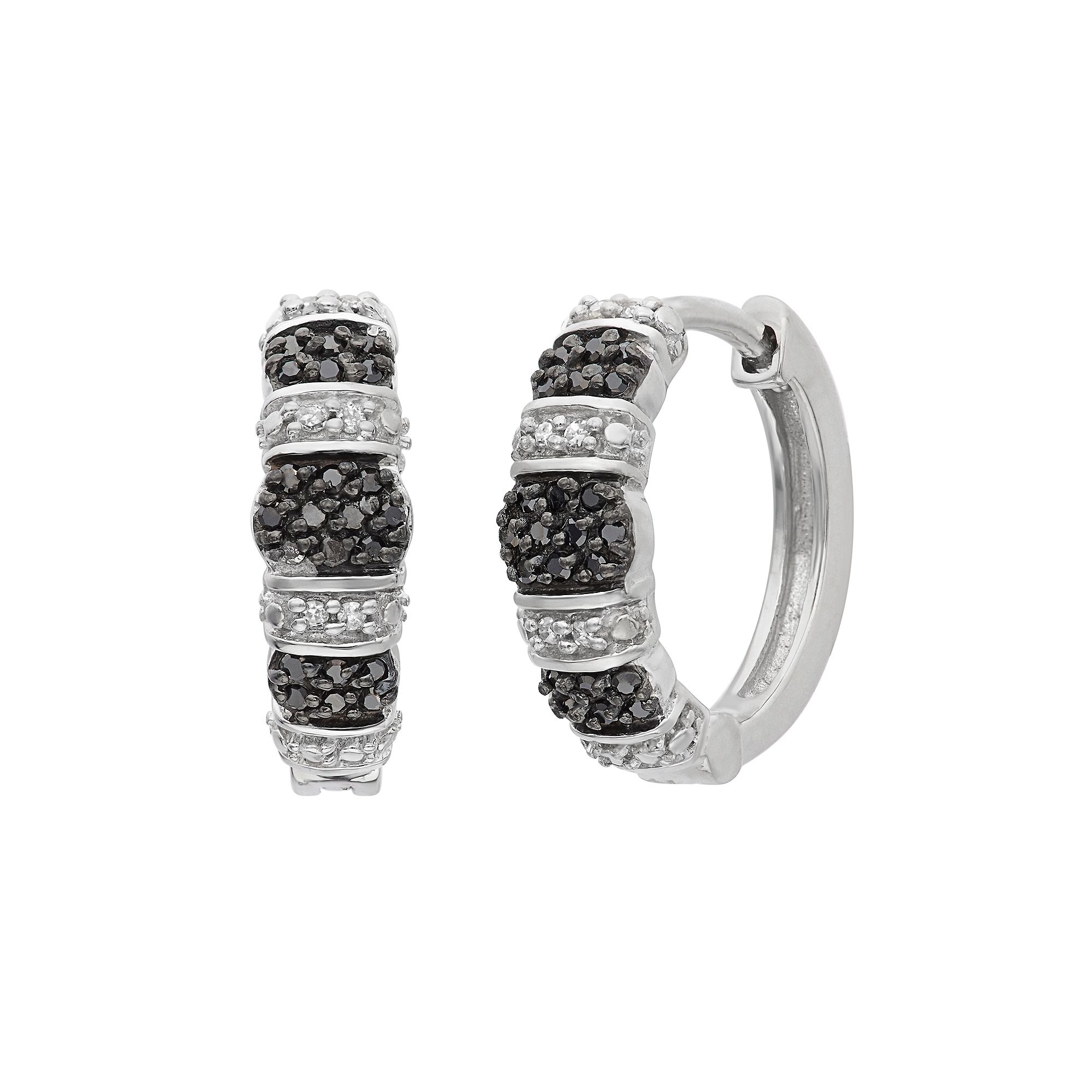Jewelexcess 1/4 Carat T.W. Black and White Diamond Sterling Silver Striped 