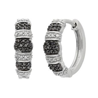 Jewelexcess 1/4 Carat T.W. Black and White Diamond Sterling Silver Striped Hoop Earrings