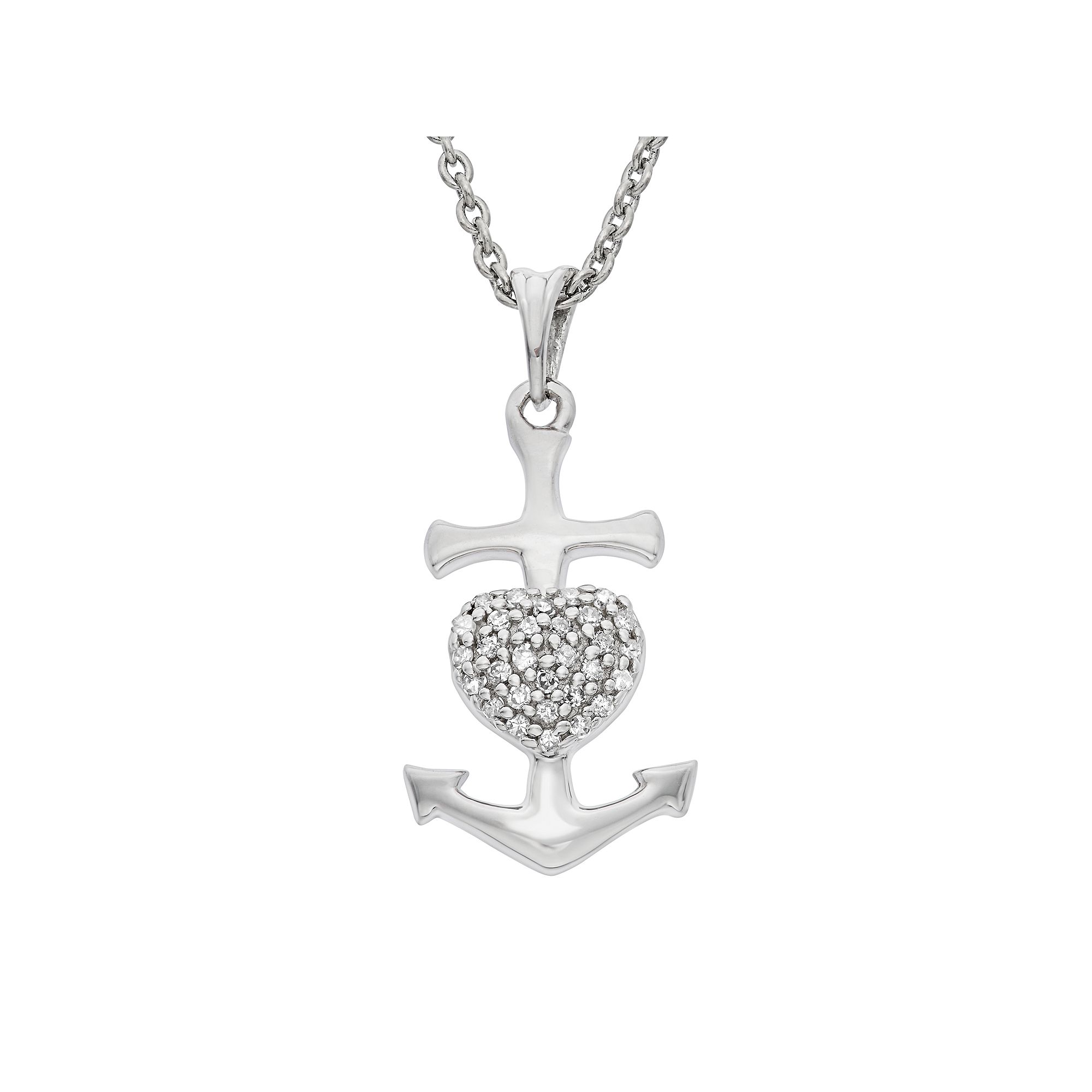 Jewelexcess 1/10 Carat T.W. Diamond Sterling Silver Heart Anchor Pendant N