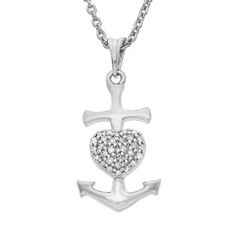 Jewelexcess 1/10 Carat T.W. Diamond Sterling Silver Heart Anchor Pendant Necklace