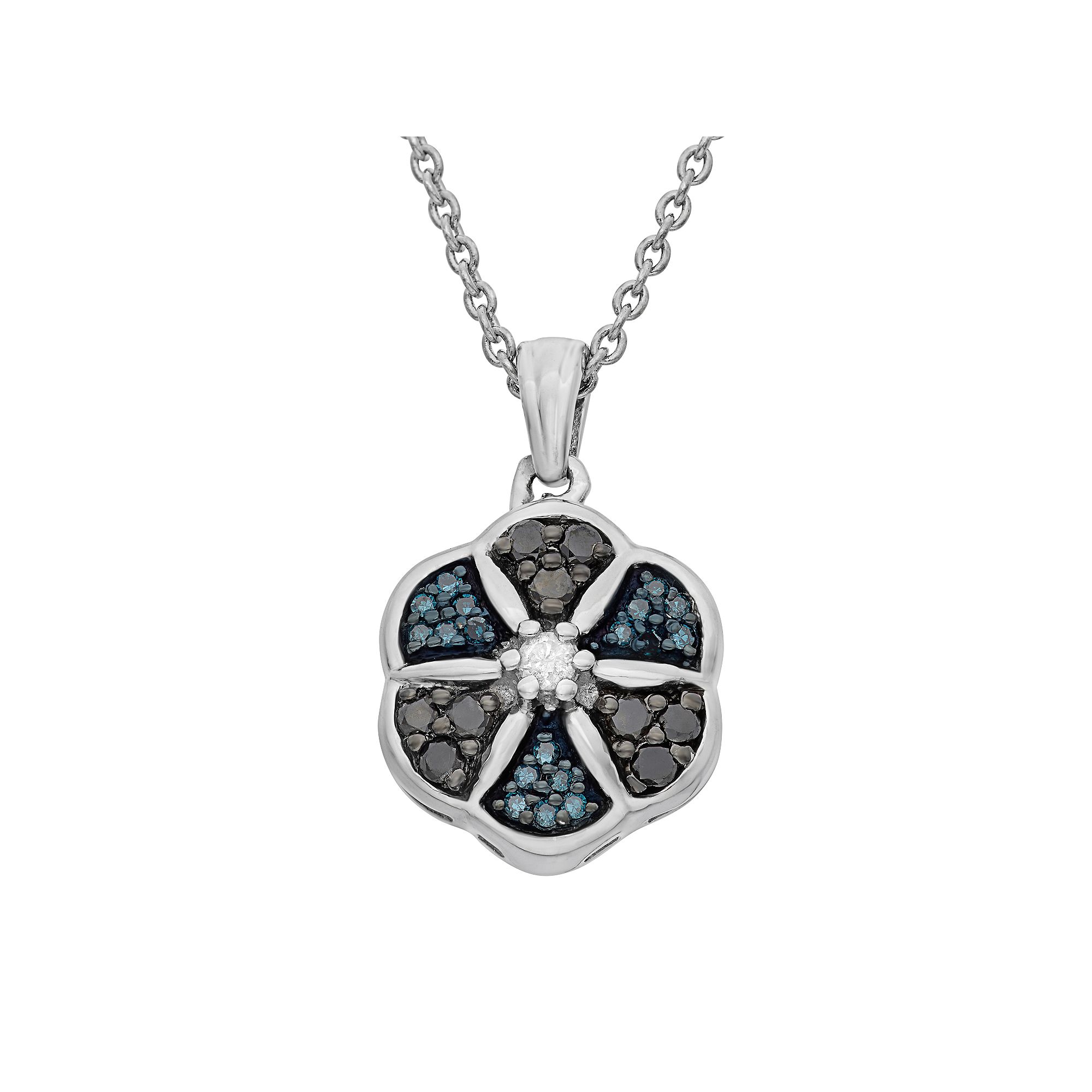 Jewelexcess 1/4 Carat T.W. Diamond Sterling Silver Flower Pendant Necklace