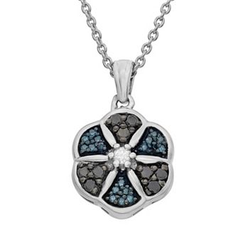 Jewelexcess 1/4 Carat T.W. Diamond Sterling Silver Flower Pendant Necklace