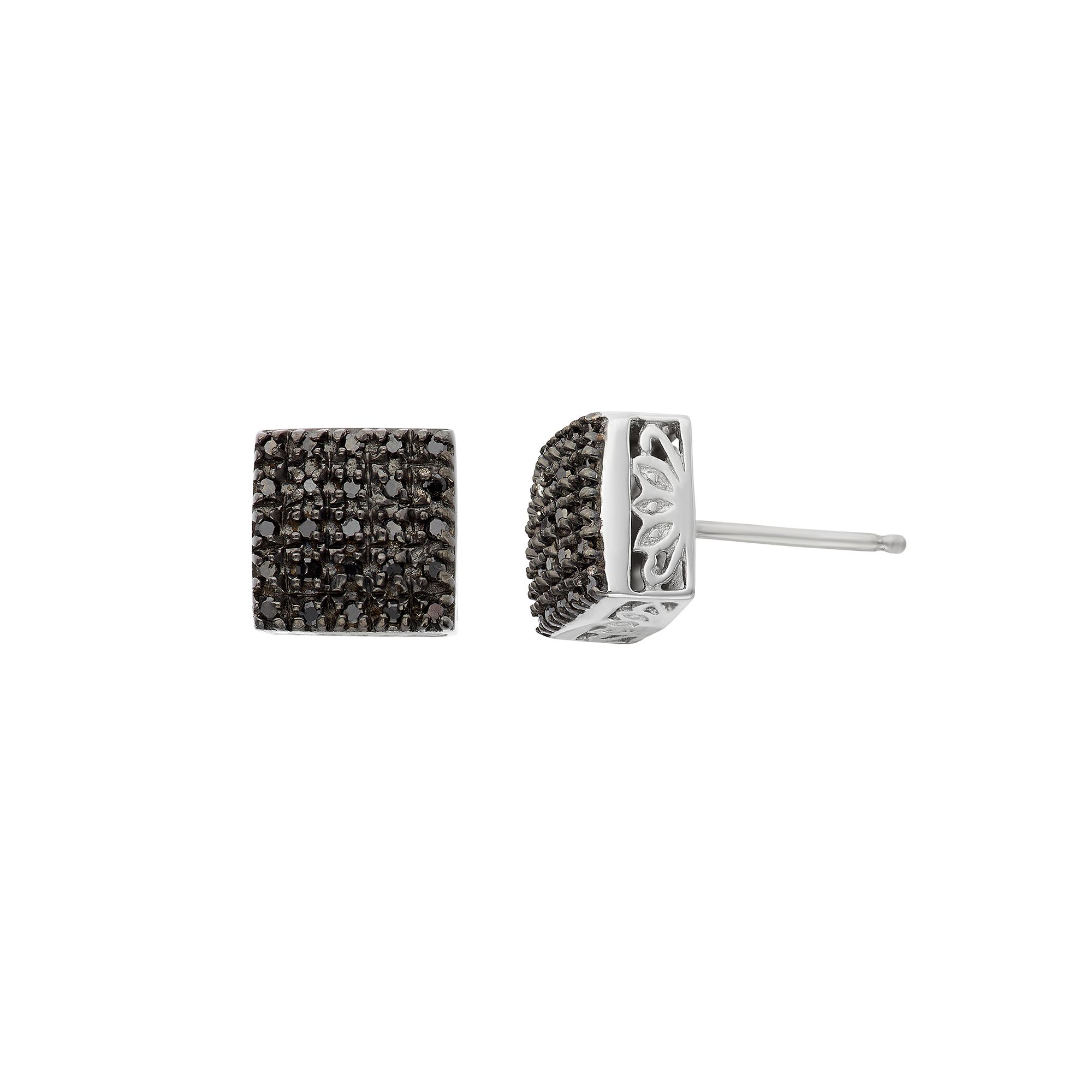 Jewelexcess 1/4 Carat T.W. Black Diamond Sterling Silver Square Stud Earrin