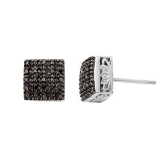 Jewelexcess 1/4 Carat T.W. Black Diamond Sterling Silver Square Stud Earrings
