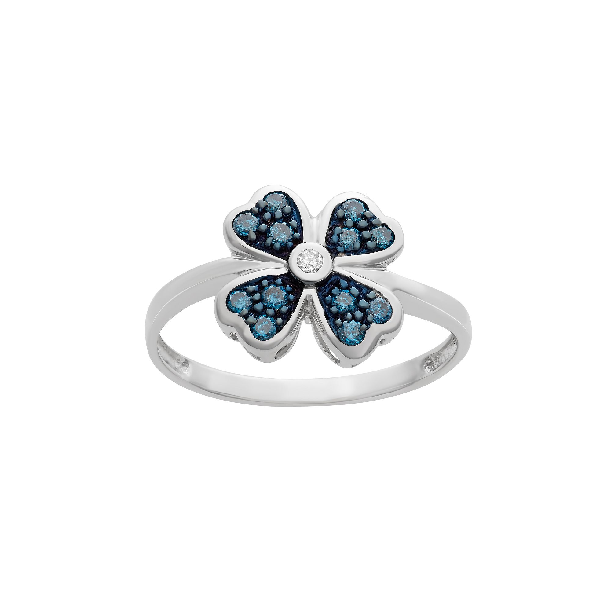 Jewelexcess 1/4 Carat T.W. Blue and White Diamond Sterling Silver Clover Ri