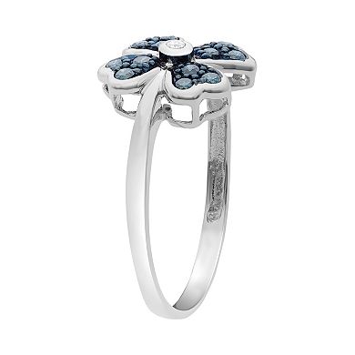 Jewelexcess 1/4 Carat T.W. Blue and White Diamond Sterling Silver Clover Ring