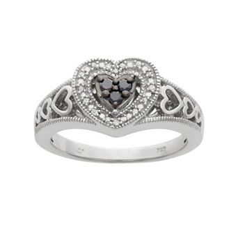 Jewelexcess 1/6 Carat T.W. Black and White Diamond Sterling Silver Heart Ring