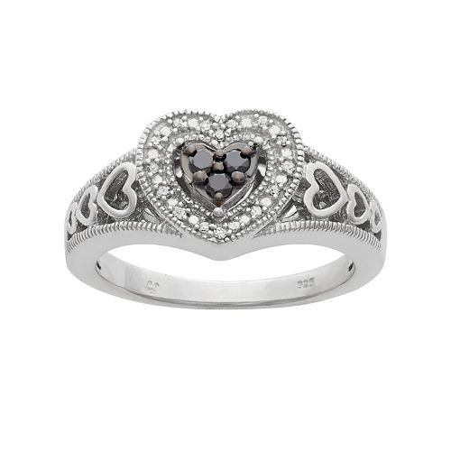1/6 Carat T.W. Black & White Diamond Sterling Silver Heart Ring