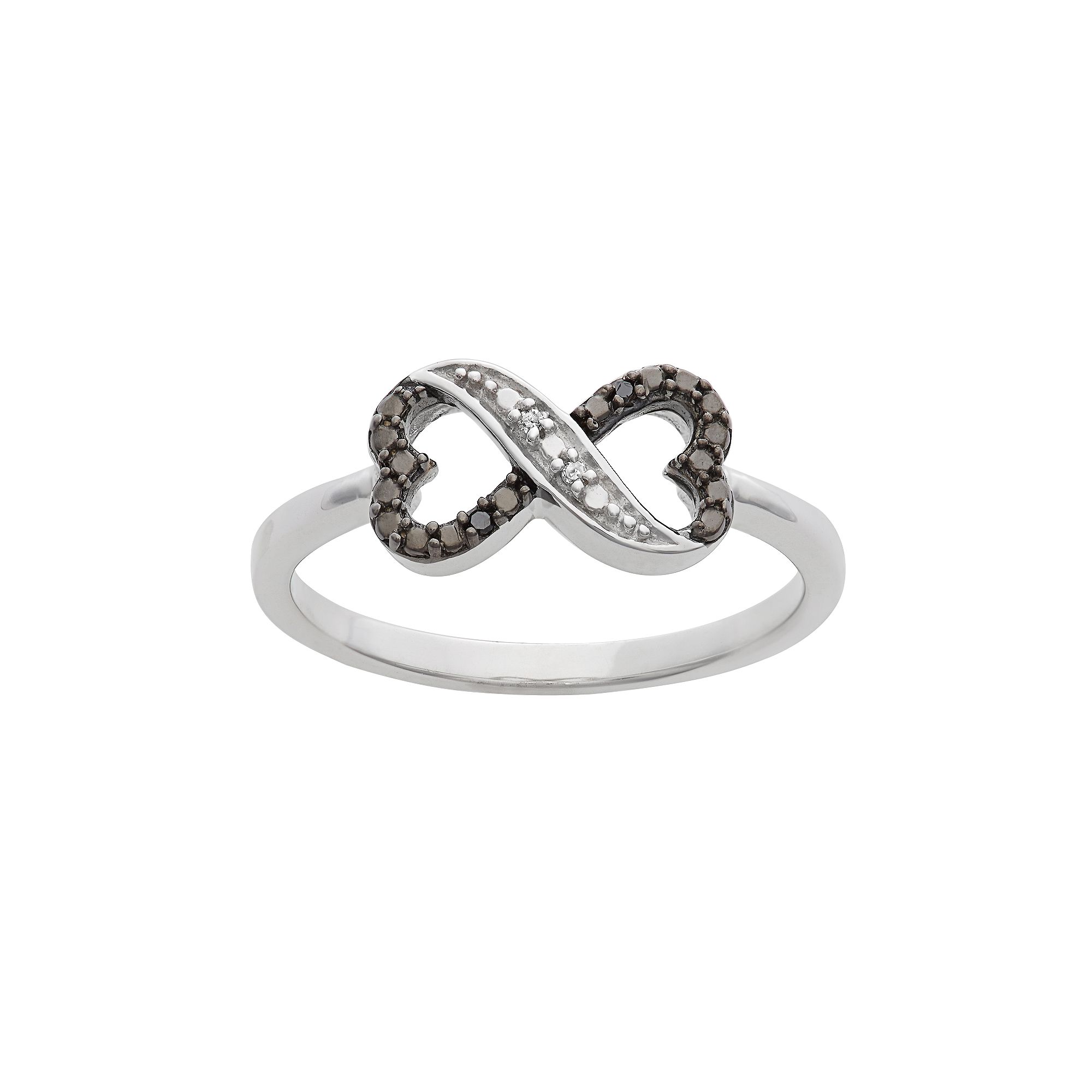 Jewelexcess Black and White Diamond Accent Sterling Silver Heart Infinity R