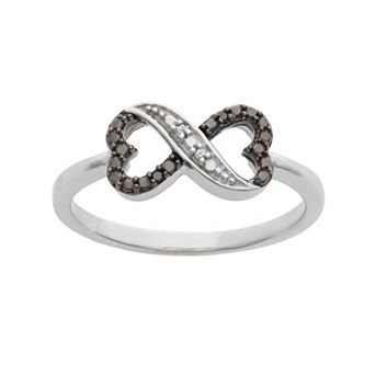 Jewelexcess Black and White Diamond Accent Sterling Silver Heart Infinity Ring
