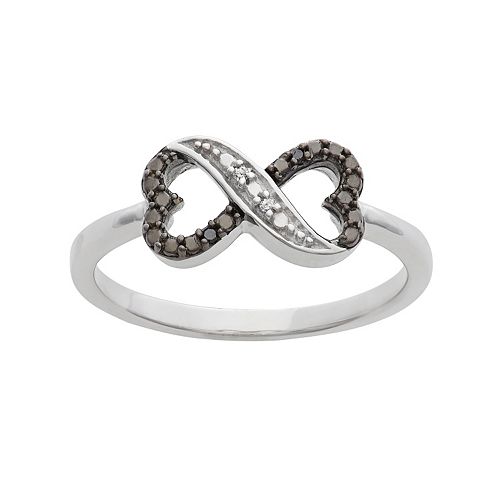 Black And White Diamond Accent Sterling Silver Heart Infinity Ring