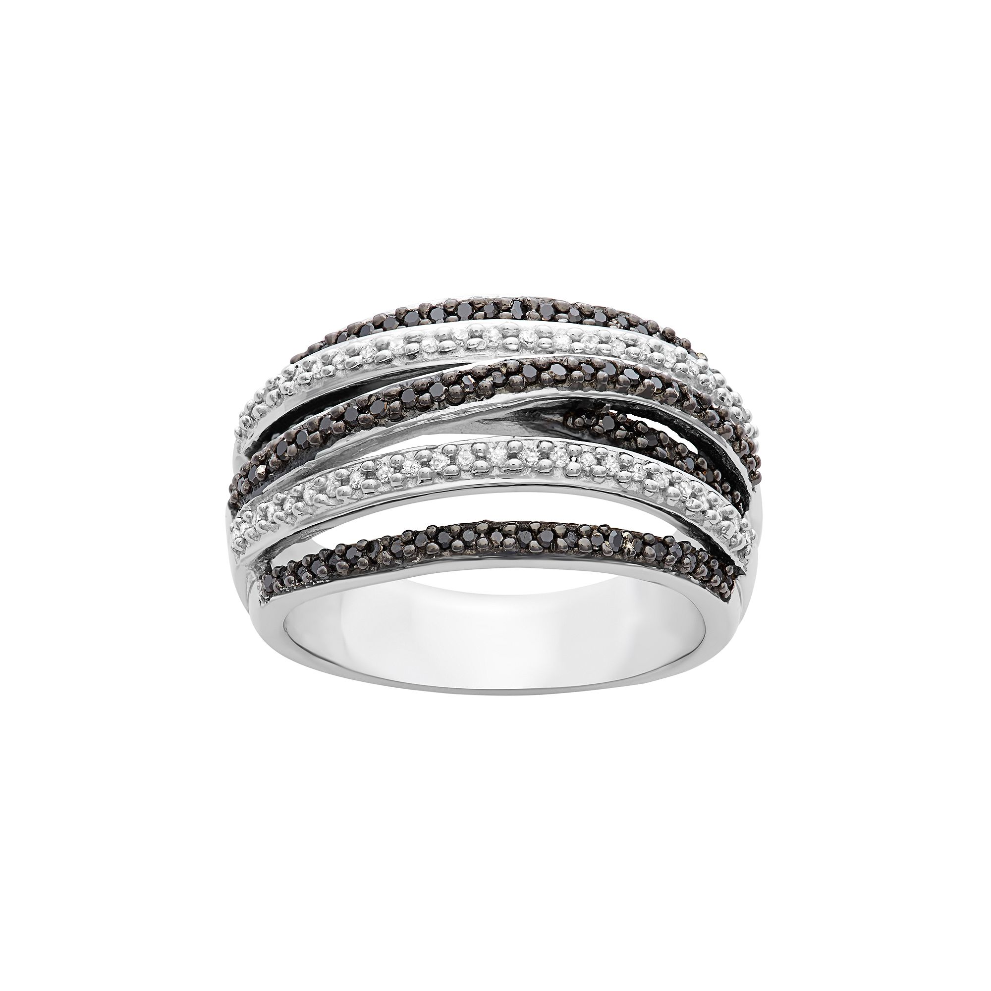 Jewelexcess 1/2 Carat T.W. Black and White Diamond Sterling Silver Multirow