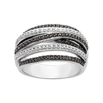 Jewelexcess 1/2 Carat T.W. Black and White Diamond Sterling Silver Multirow Ring