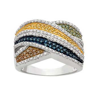 Jewelexcess 1 Carat T.W. Diamond Sterling Silver Crisscross Ring