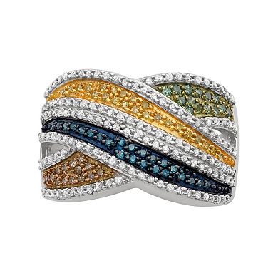Jewelexcess 1 Carat T.W. Diamond Sterling Silver Crisscross Ring