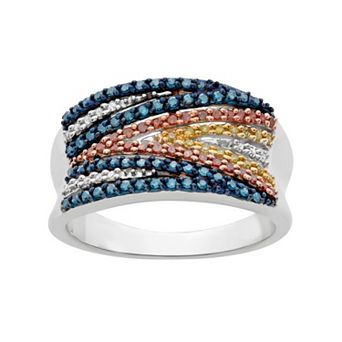 Jewelexcess 1/2 Carat T.W. Diamond Sterling Silver Zigzag Concave Ring