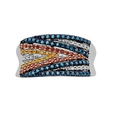 Jewelexcess 1/2 Carat T.W. Diamond Sterling Silver Zigzag Concave Ring