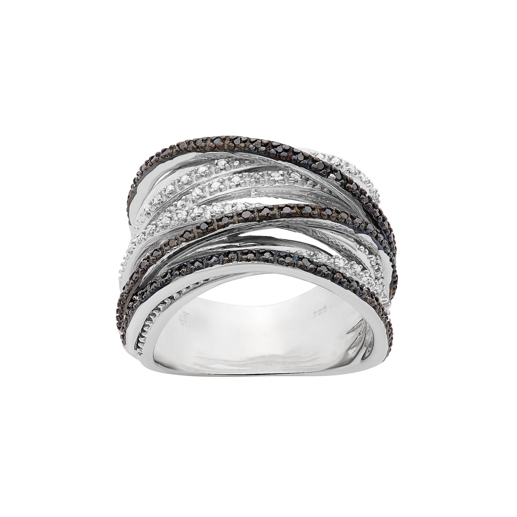 Jewelexcess 1/2 Carat T.W. Black and White Diamond Sterling Silver Crisscro