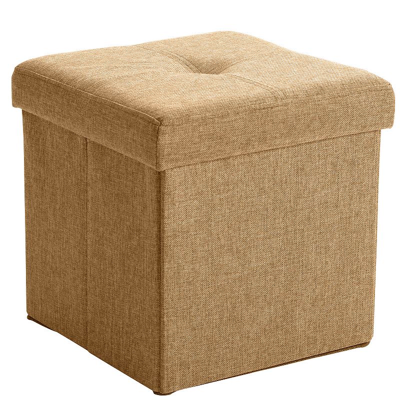 Simplify Faux Linen Folding Storage Ottoman Cube in Camel