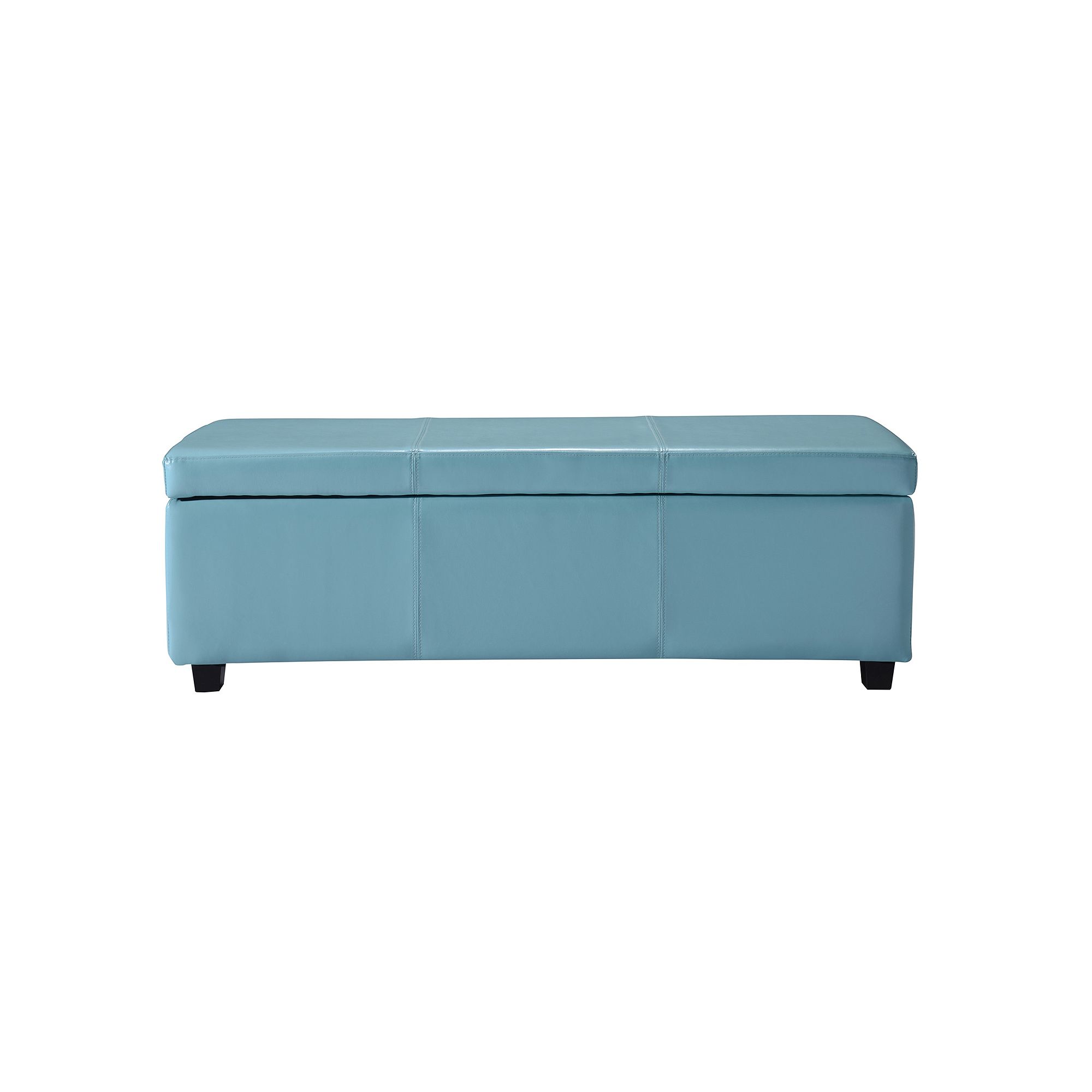 Simpli Home Avalon Faux-Leather Storage Ottoman, Soft Blue